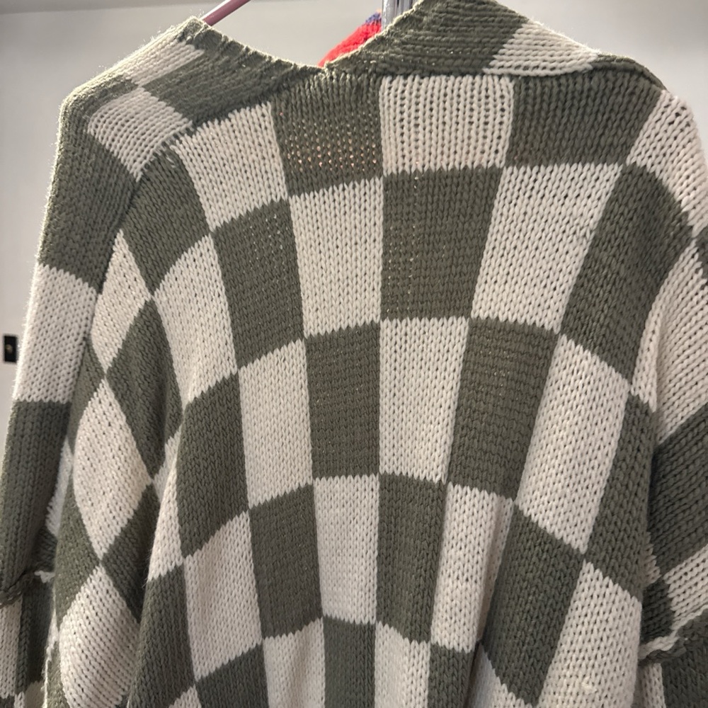 Pinkblush Green and Cream Checkered Cardigan